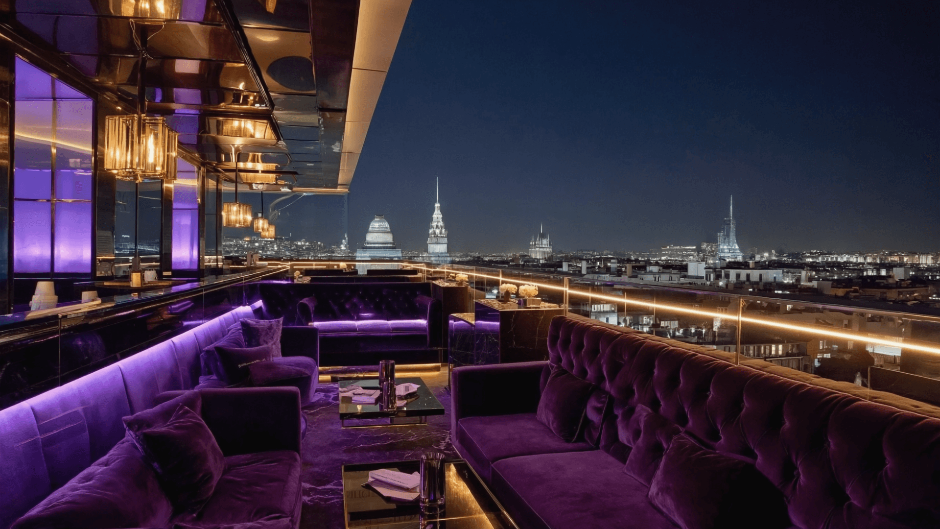 Rooftop lounge parisien la nuit